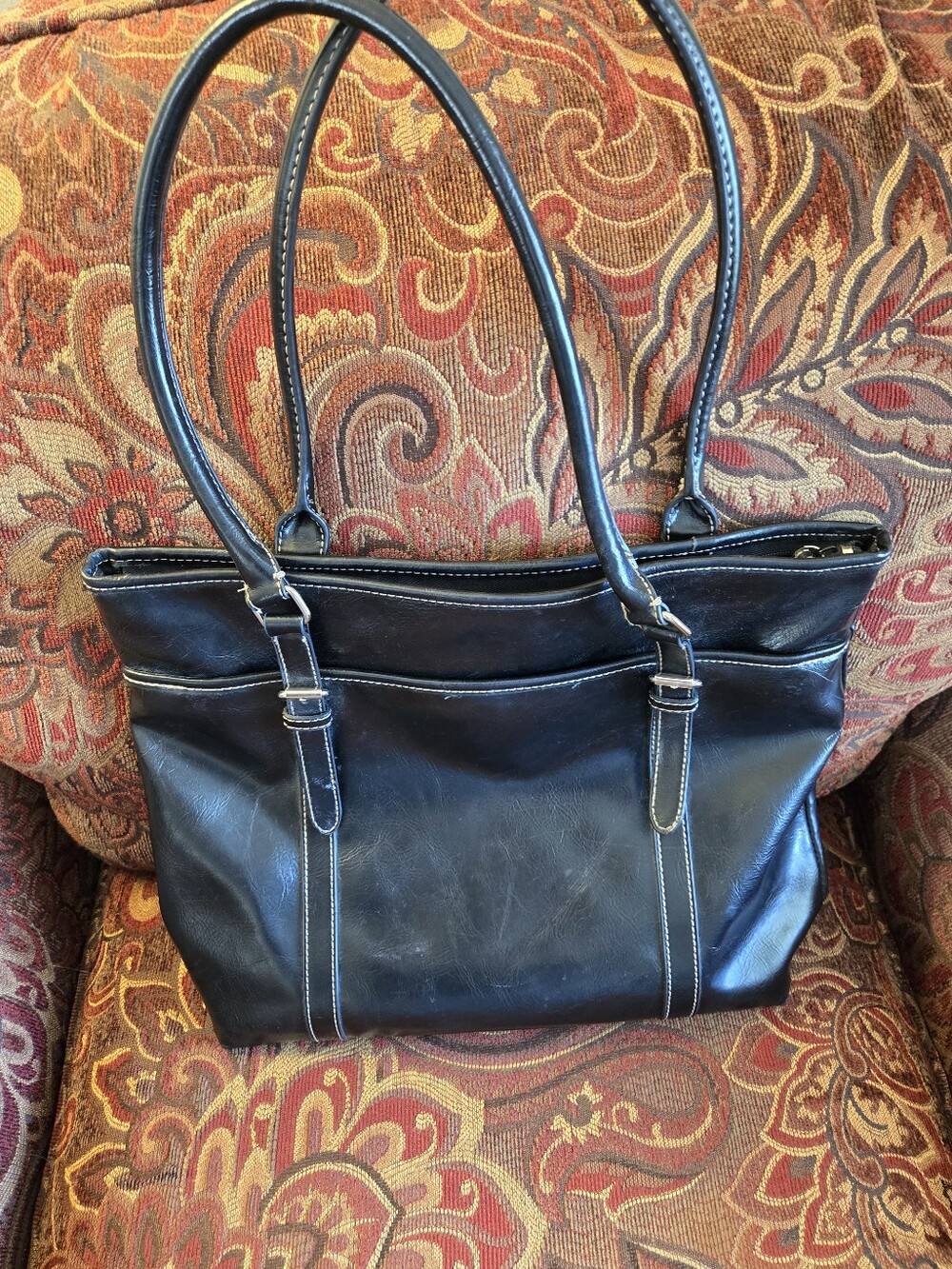 Classic Black Leather Tote Handbag